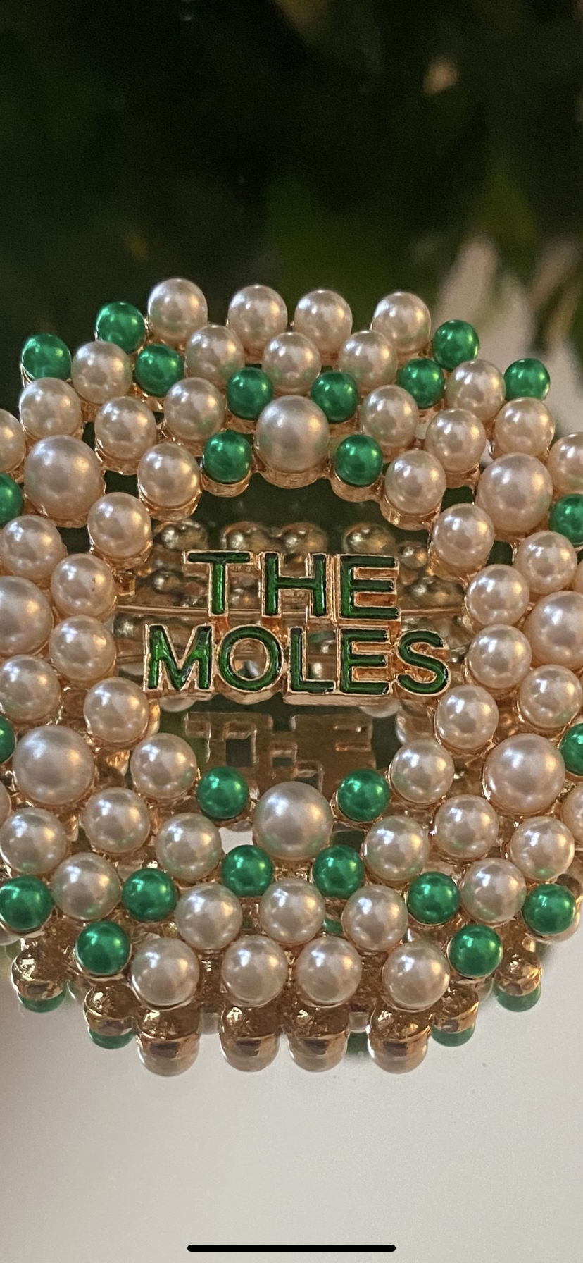 The Mole Brooch with White and Green Pearls #3