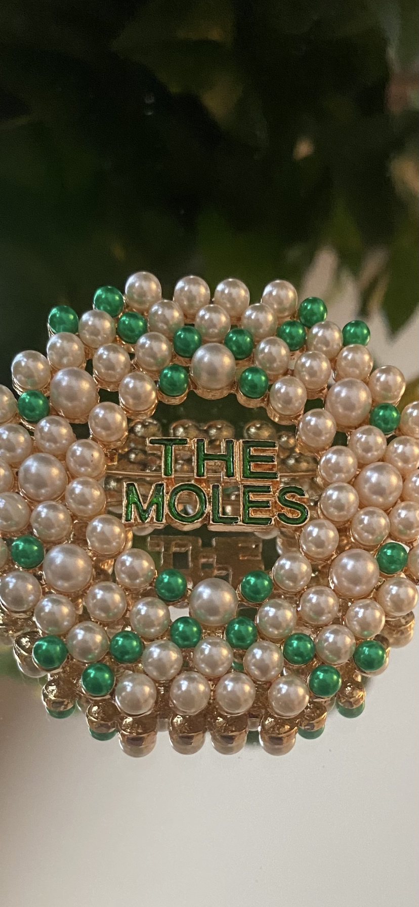 The Mole Brooch with White and Green Pearls #3