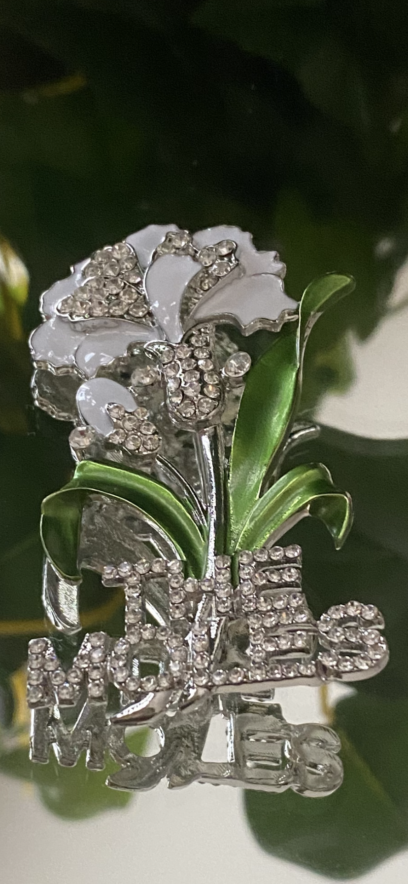 The Moles White Carnation Brooch in Silver Metal