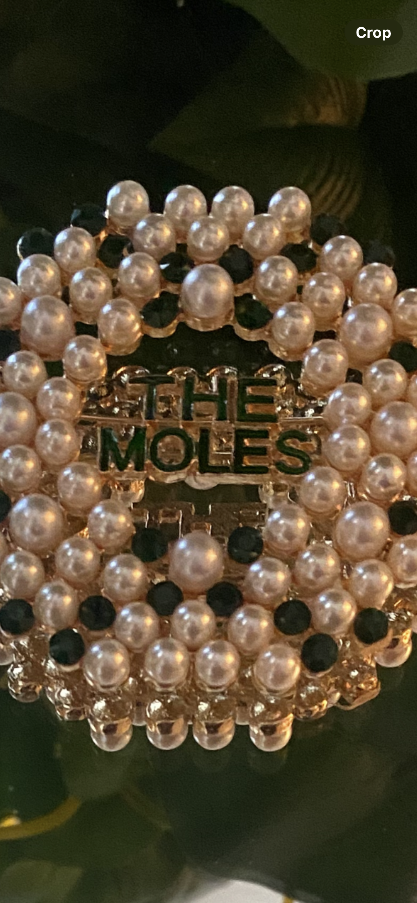 The Moles Pearls and Dark Emerald Green Rhinestones Crystals Brooch #9