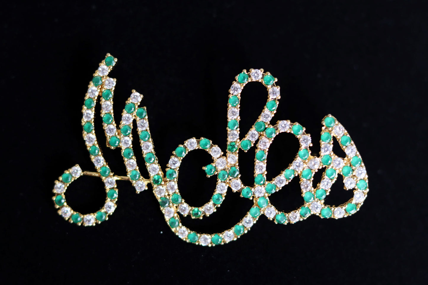 Moles Clear, Green, or Clear and Green Rhinestone Pin in Gold