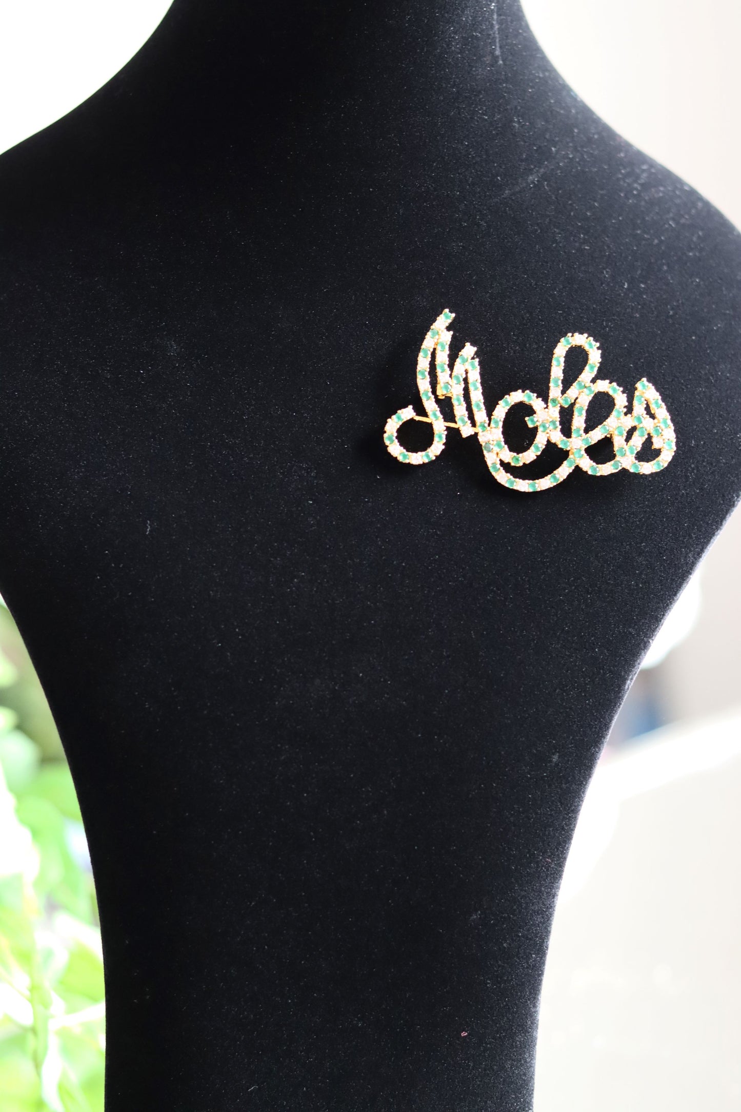 Moles Clear, Green, or Clear and Green Rhinestone Pin in Gold