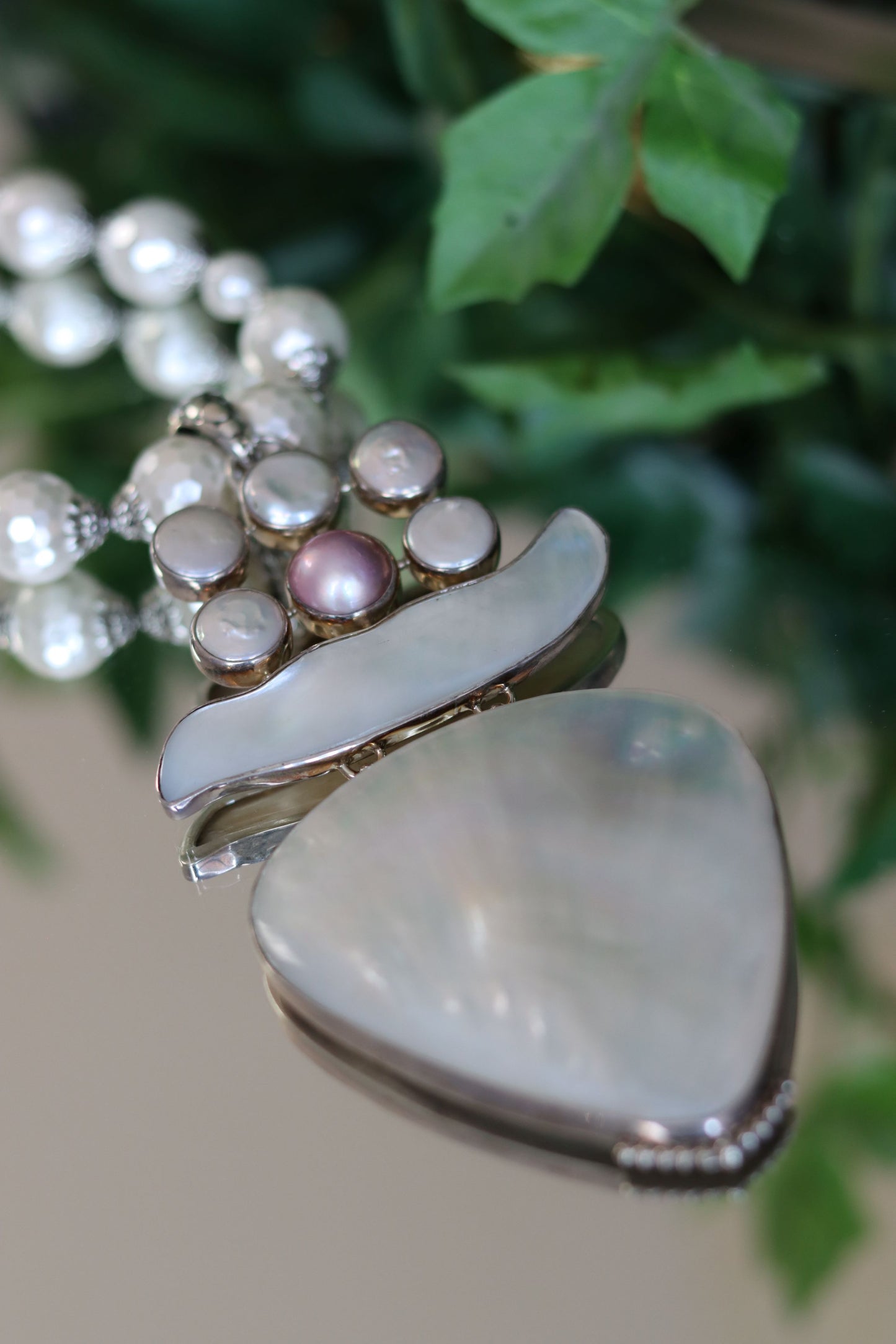 Mother of Pearl in Sterling Silver Pink Pearl Beaded Necklace