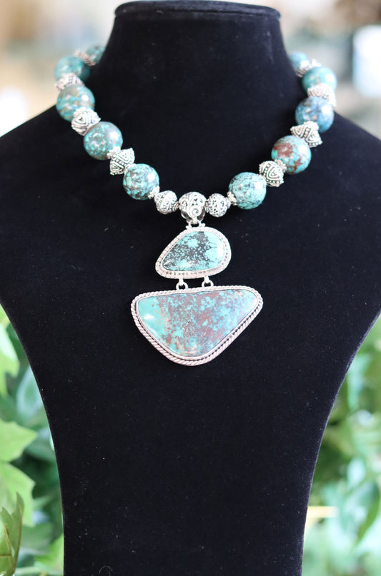 Turquoise in Sterling Silver Beaded Necklace