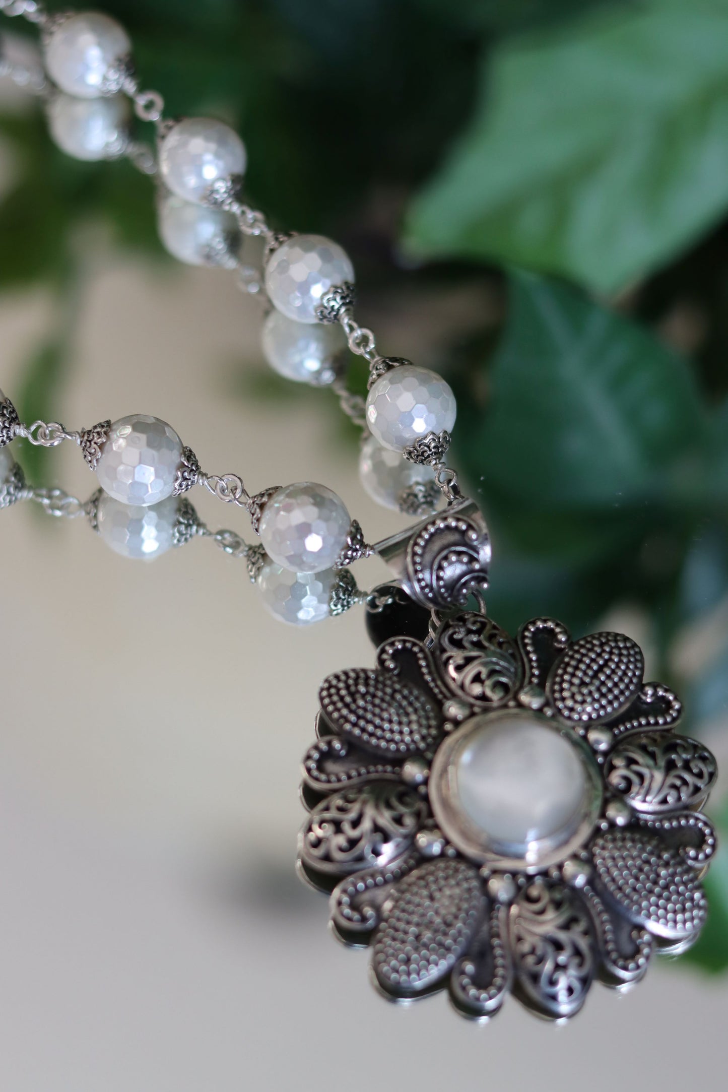 Mother of Pearl Wire Wrapped Beaded Necklace