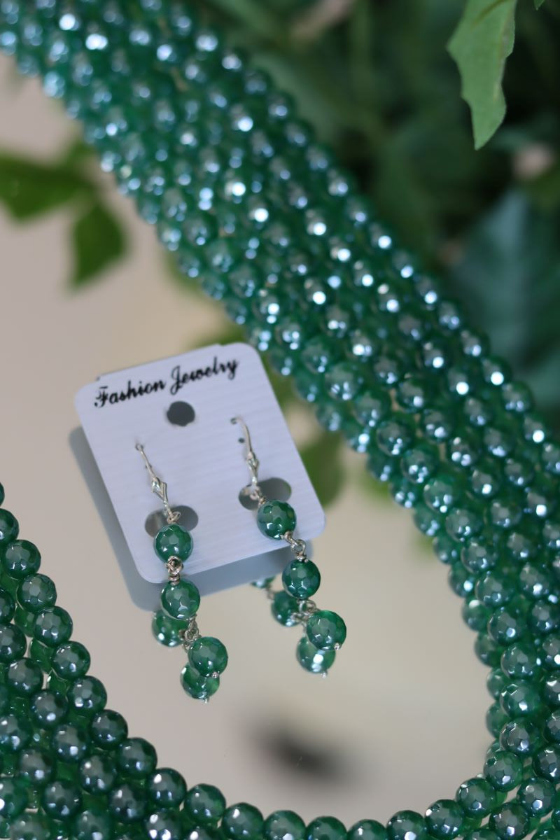 Green Seven Strand Faceted Agate Necklace