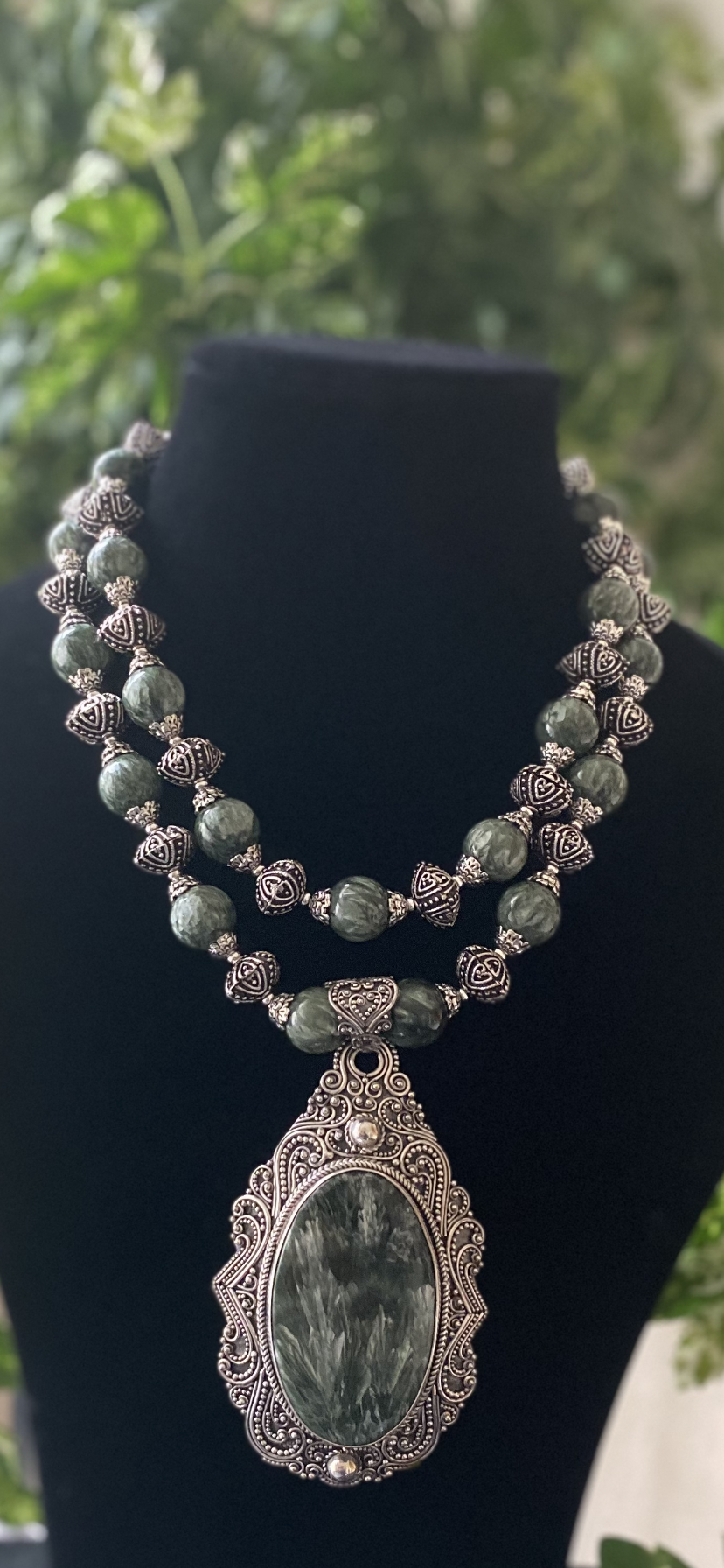 Seraphinite and Sterling Silver Beaded Necklace