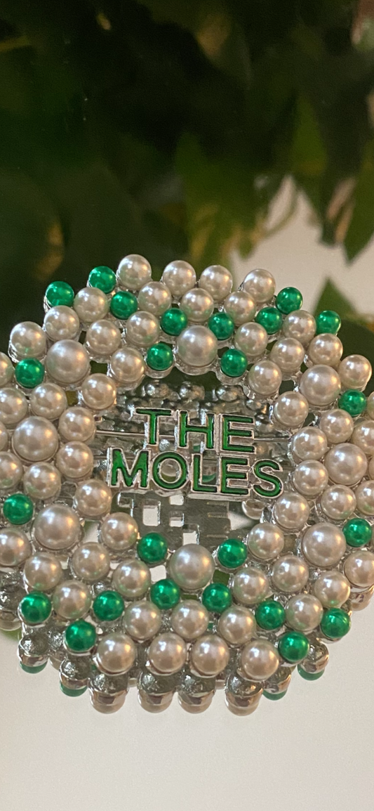 The Moles Brooch with White and Green Pearls #8