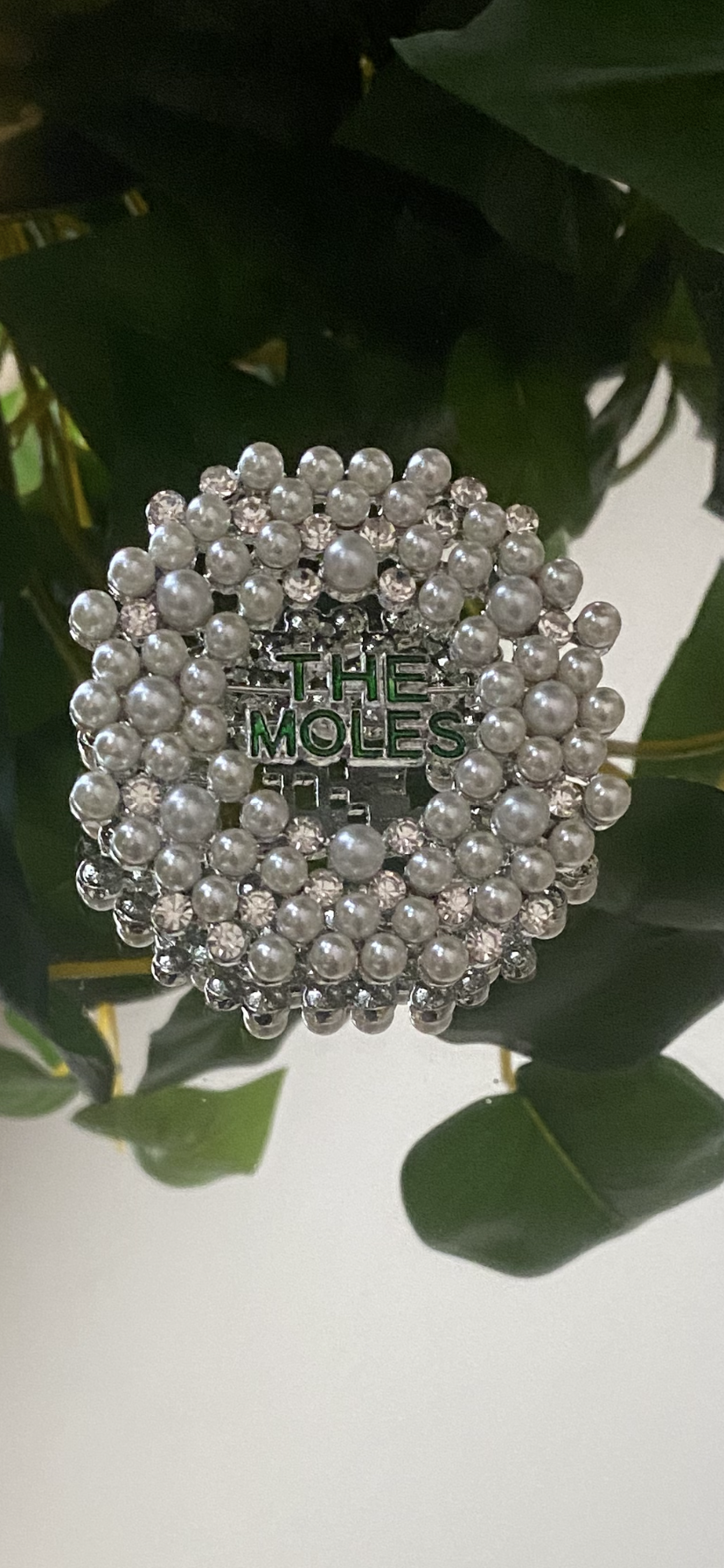 The Moles Brooch with White Pearls and Clear Rhinestones #2