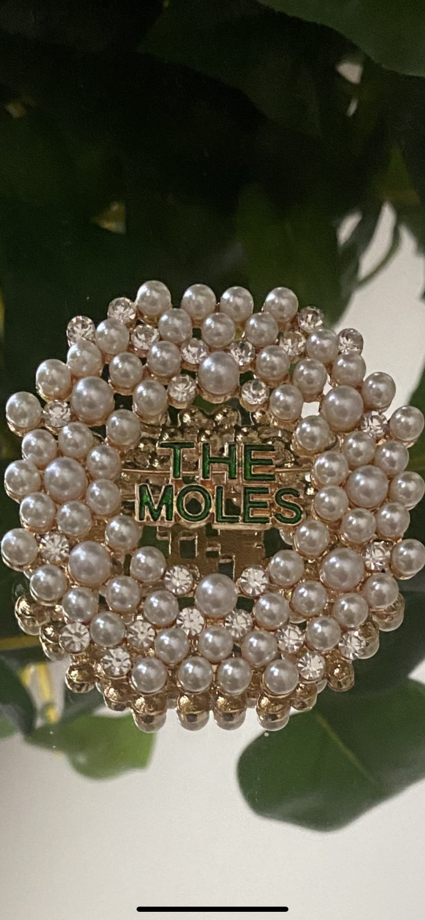 The Moles Brooch with White Pearls and Clear Rhinestones #7