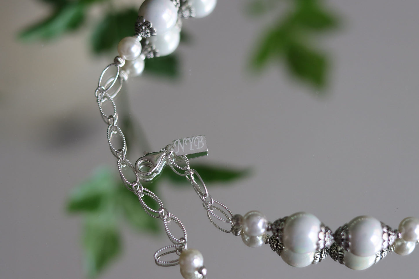 Mother of Pearl in Sterling Silver Crystals and Pearls Beaded Necklace