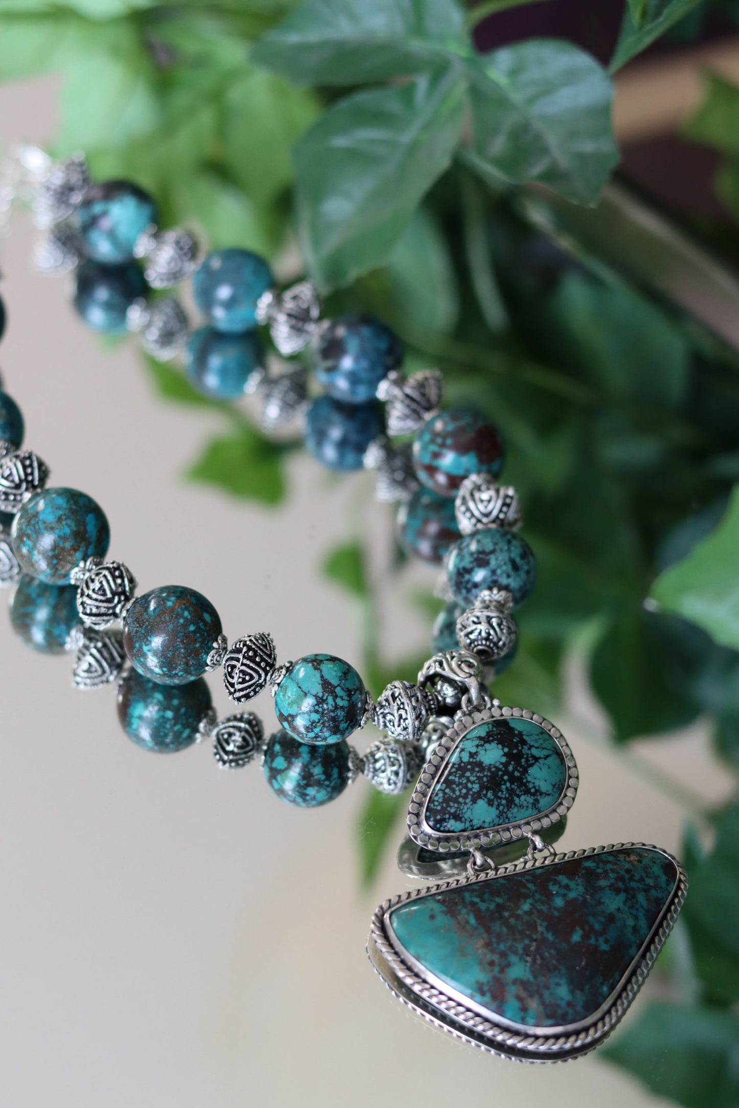 Turquoise in Sterling Silver Beaded Necklace