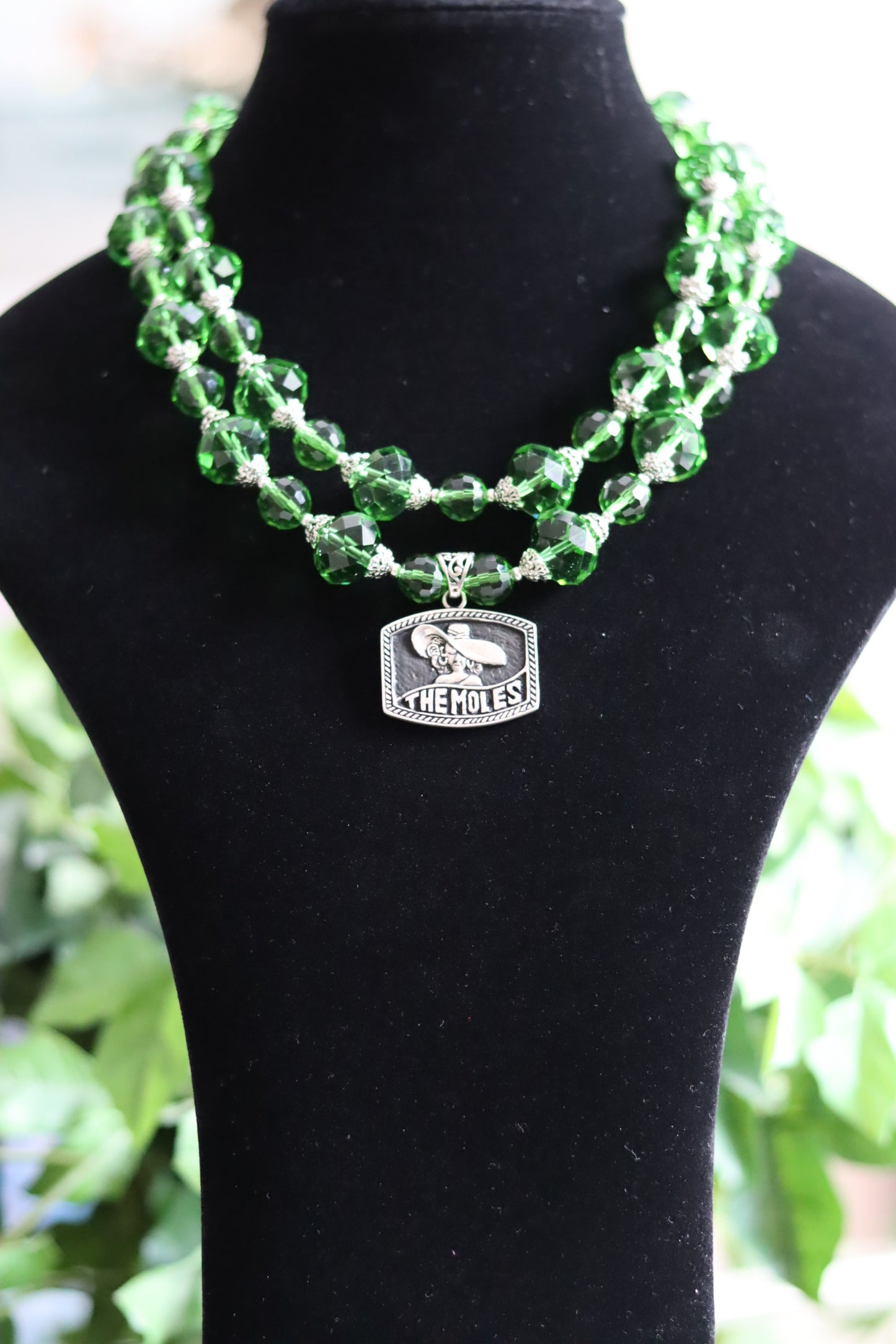 The Moles Pendant Green Austrian Crystal Beaded Necklace