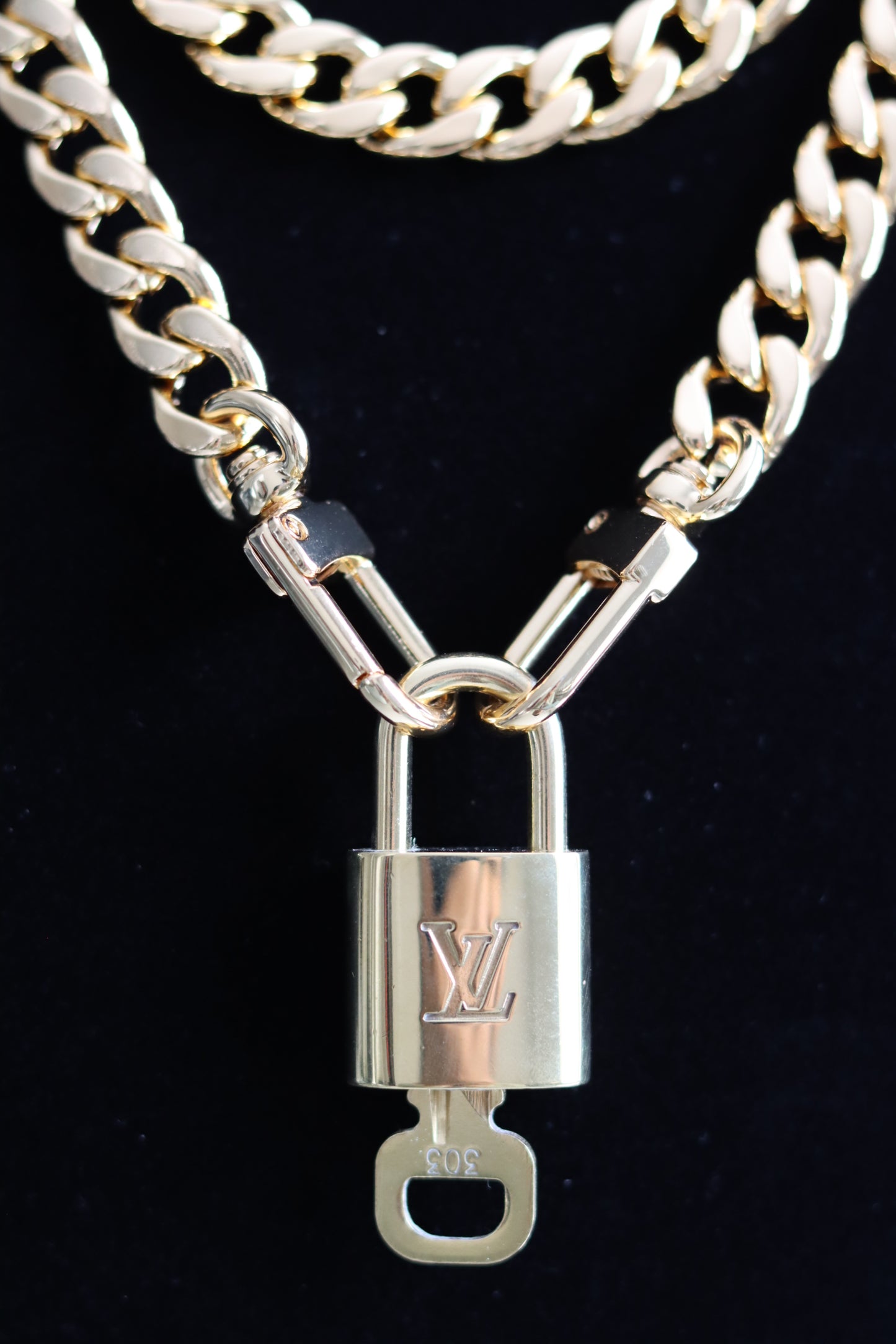 LV Padlock Gold Chain Necklace in Two Lengths