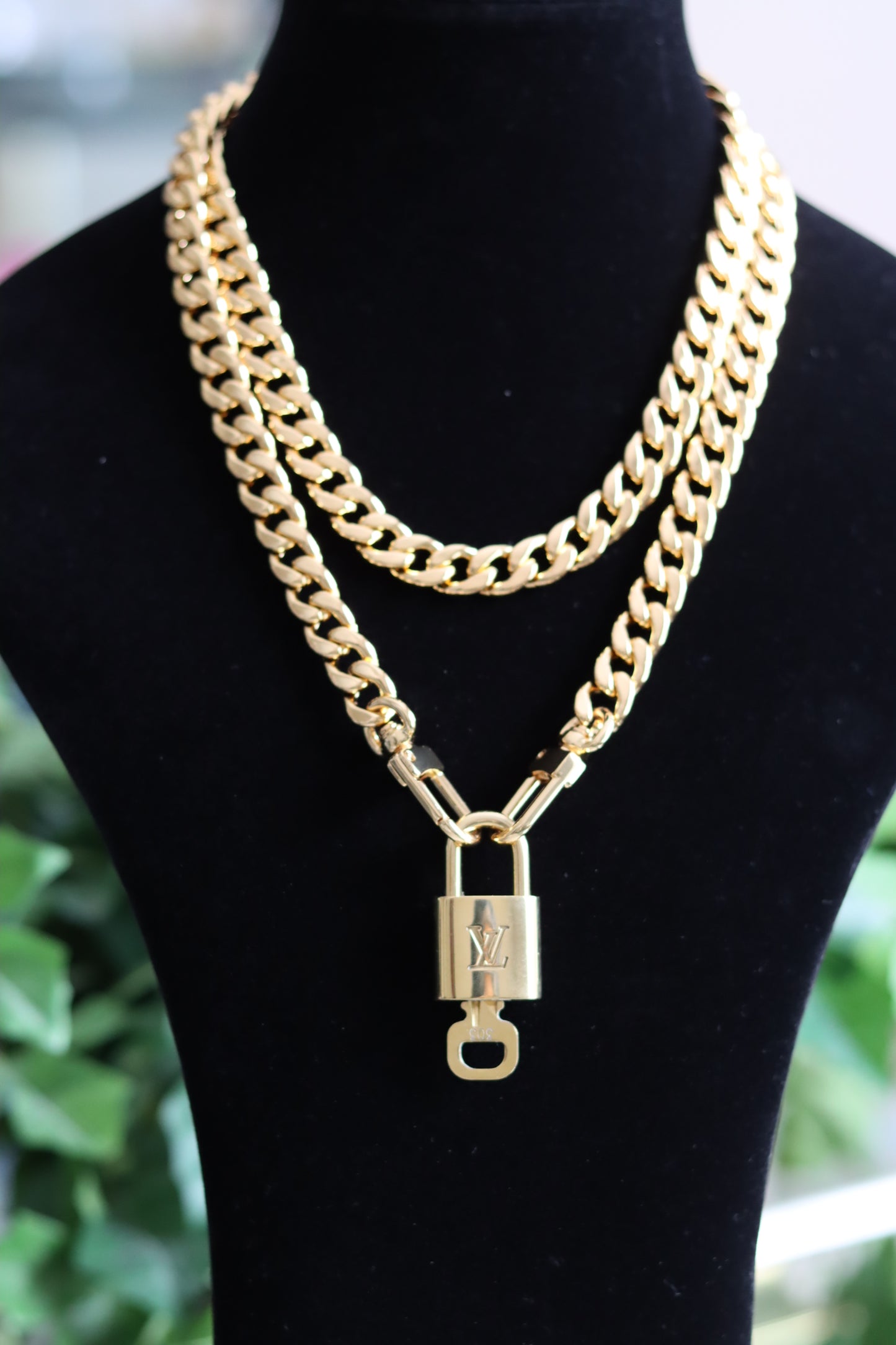 LV Padlock Gold Chain Necklace in Two Lengths