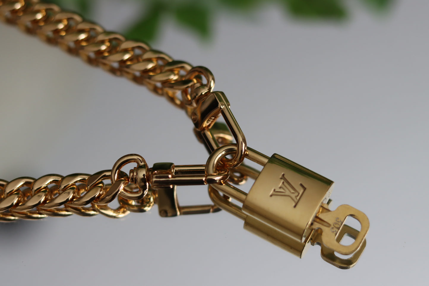 LV Padlock Gold Chain Necklace in Two Lengths