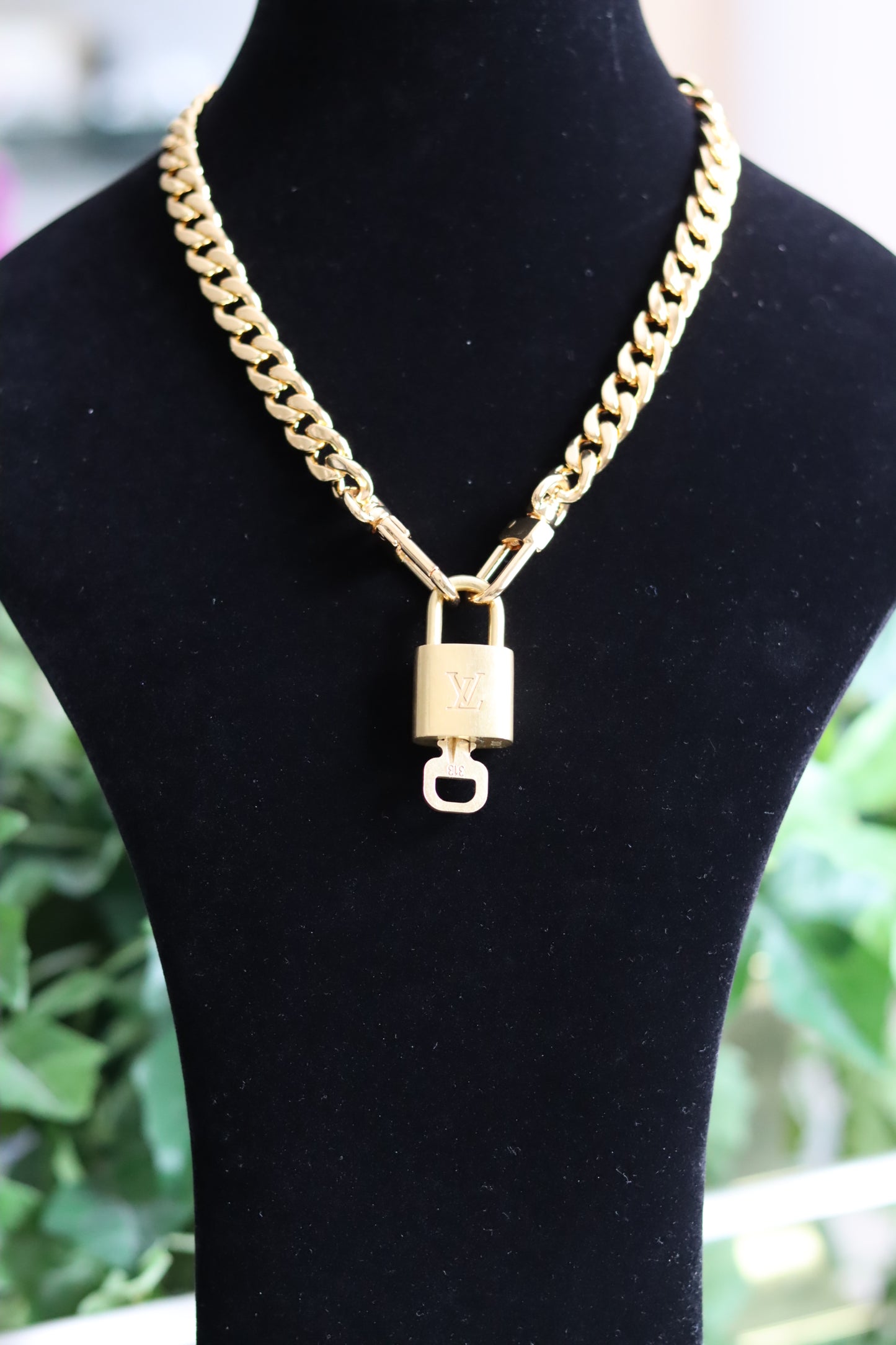 LV Padlock Gold Chain Necklace in Two Lengths