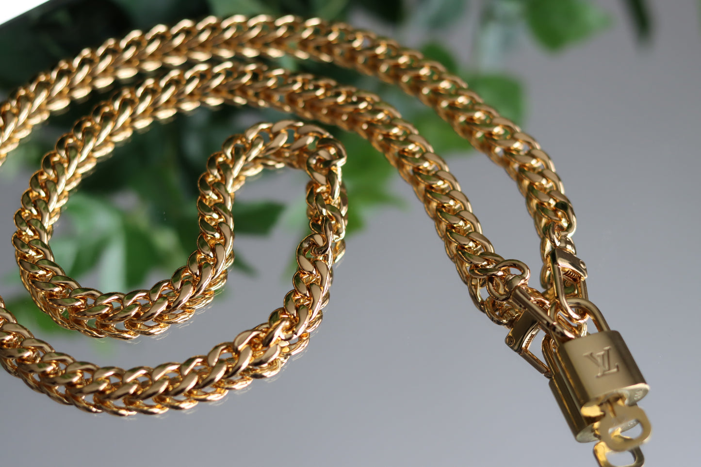 LV Padlock Gold Chain Necklace in Two Lengths