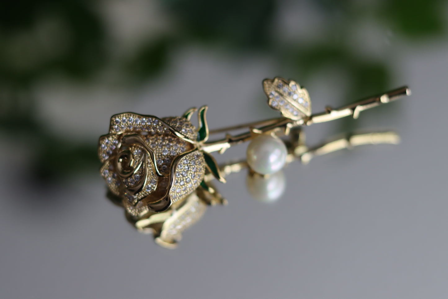 Rose and Pearl Pin in Gold or Silver