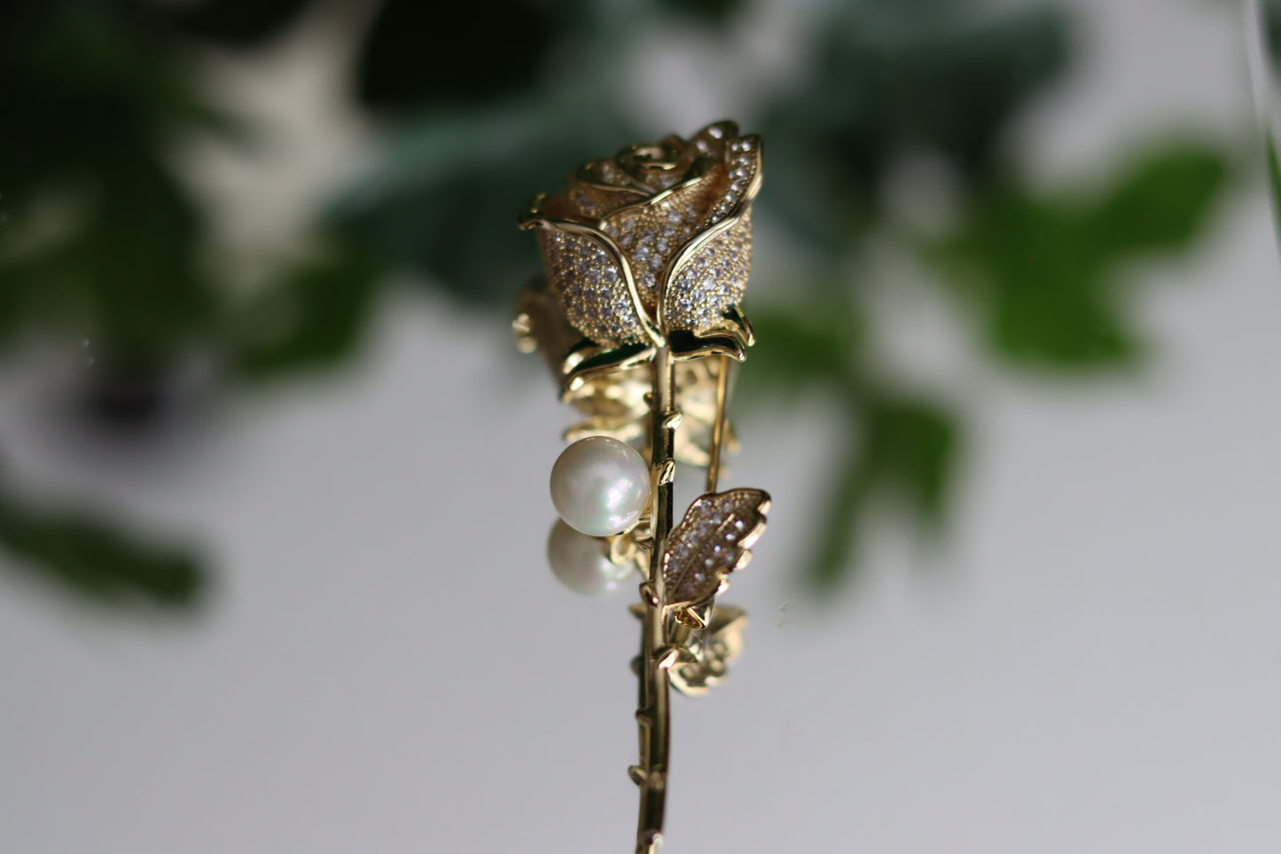 Rose and Pearl Pin in Gold or Silver